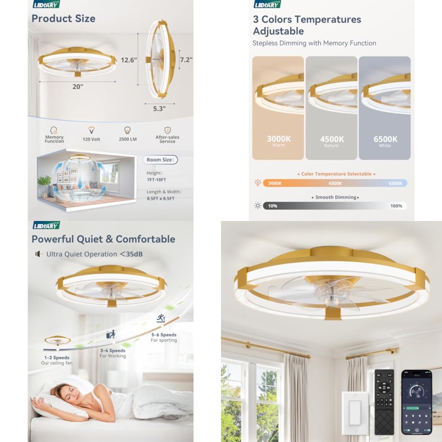Ceiling Fan Low Profile Flush Mount - Ceiling Fans with Lights, Low Profile