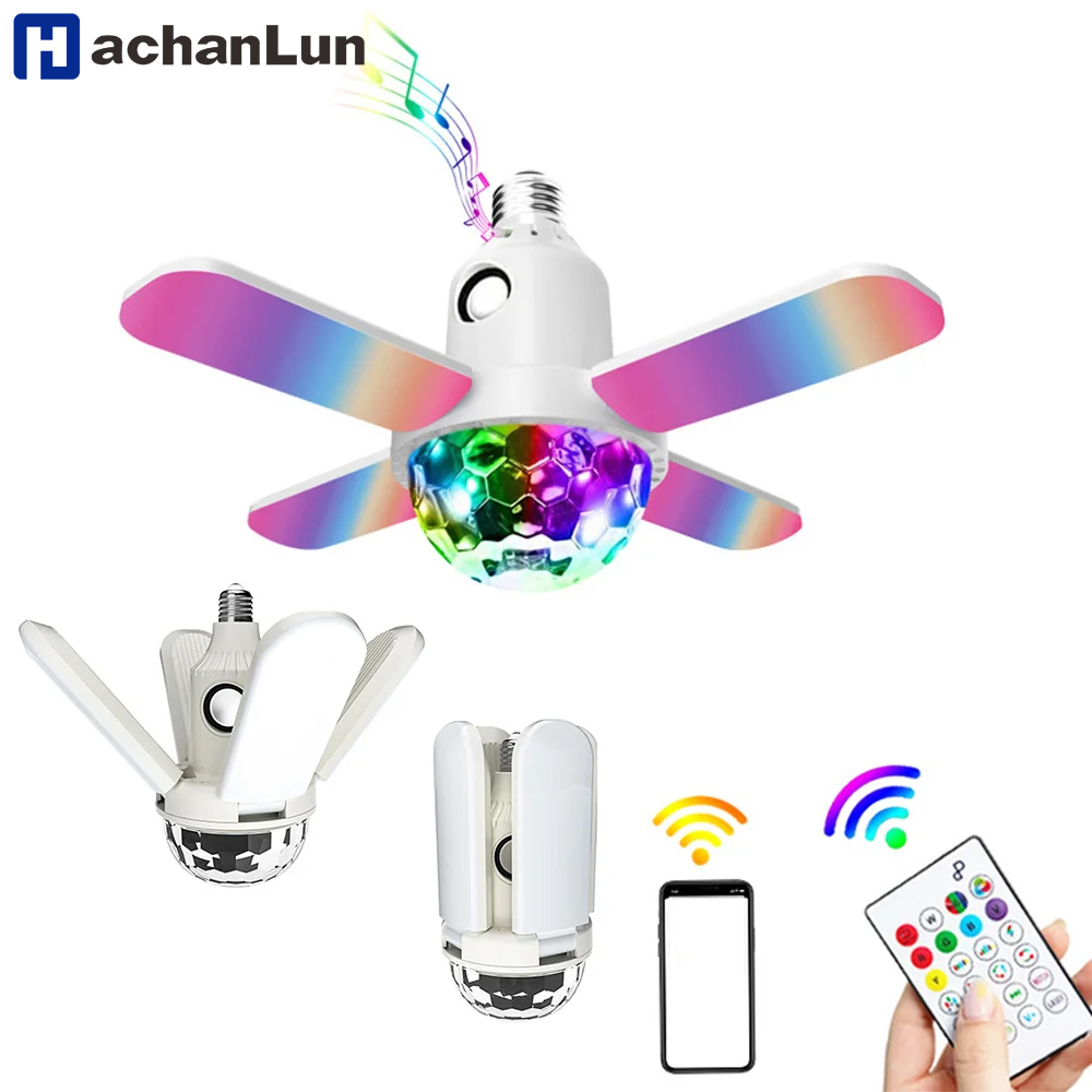 Ceiling Fan With Remote Control Reversible - E27 LED Bulb Fan Four-leaf Blade