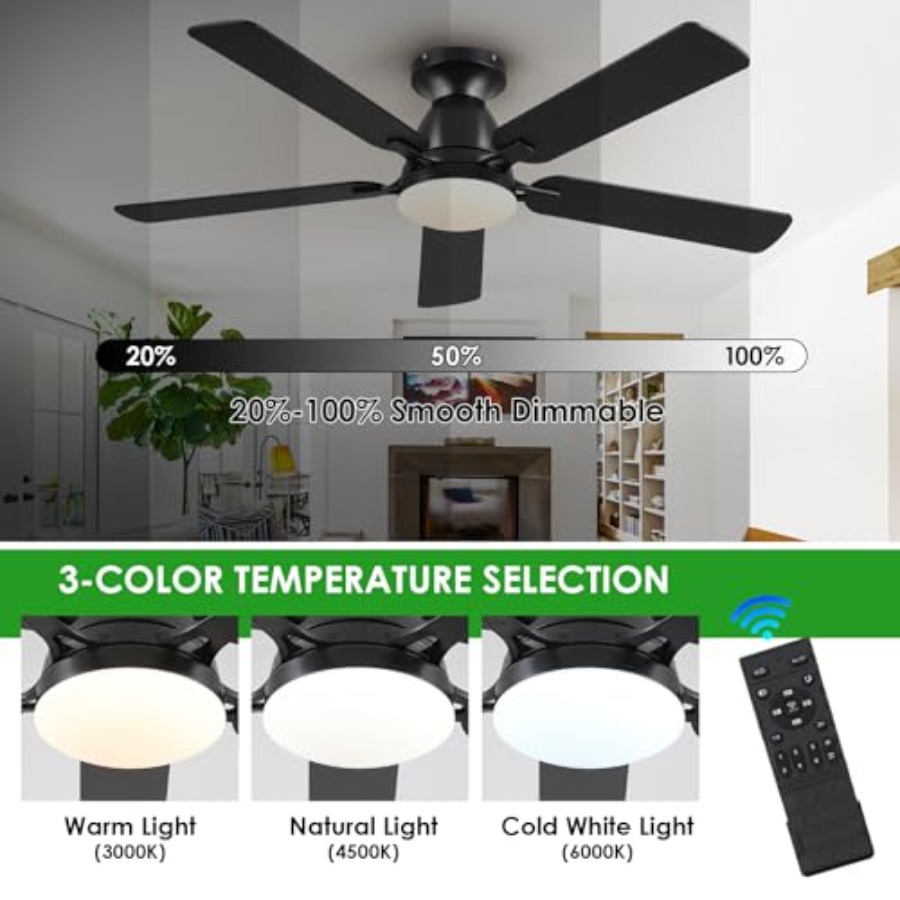 Ceiling Fans with Lights 52 In - Ceiling Fan Low Profile Flush Mount 评论和价格
