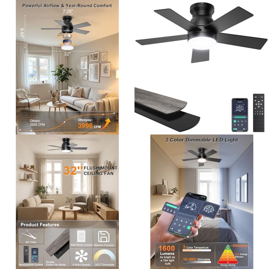 Ceilg Fans with Lights, Low Pr - Ceiling Fan Low Profile Flush Mount 评论和价格