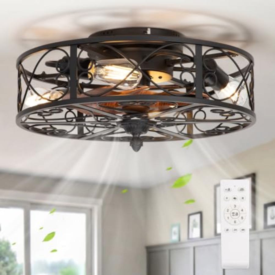 Caged Flush Mount Ceiling Fan  - Ceiling Fan Low Profile Flush Mount 评论和价格