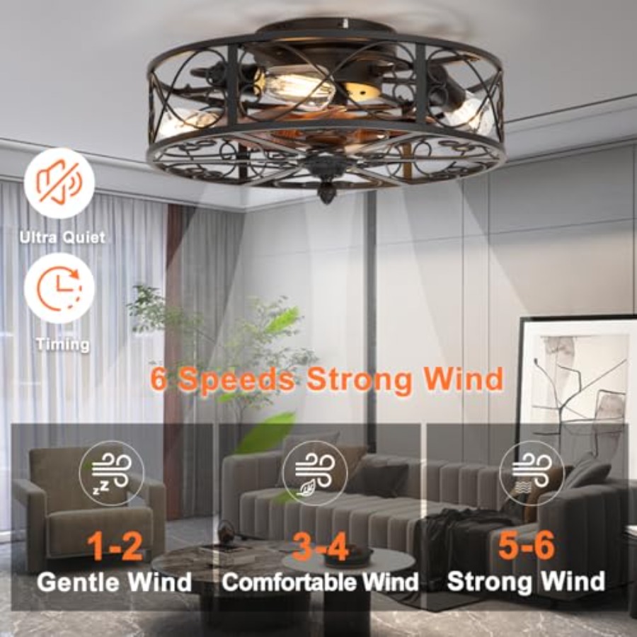 Caged Flush Mount Ceiling Fan  - Ceiling Fan Low Profile Flush Mount 评论和价格