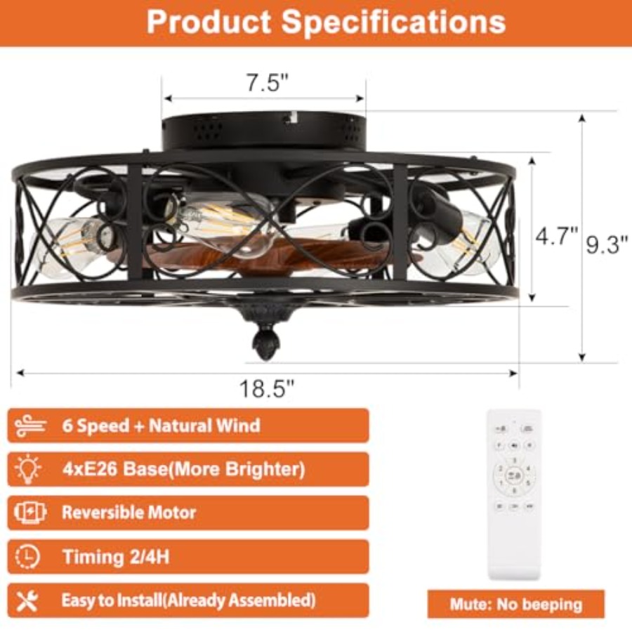 Caged Flush Mount Ceiling Fan  - Ceiling Fan Low Profile Flush Mount 评论和价格