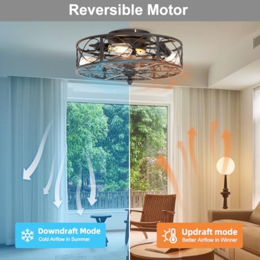Caged Flush Mount Ceiling Fan  - Ceiling Fan Low Profile Flush Mount 评论和价格