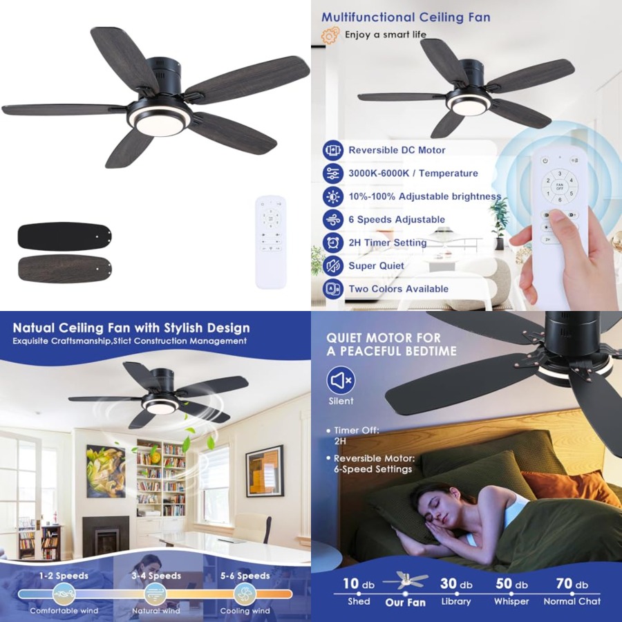 Black Ceiling Fans with Lights - Ceiling Fan Low Profile Flush Mount 评论和价格