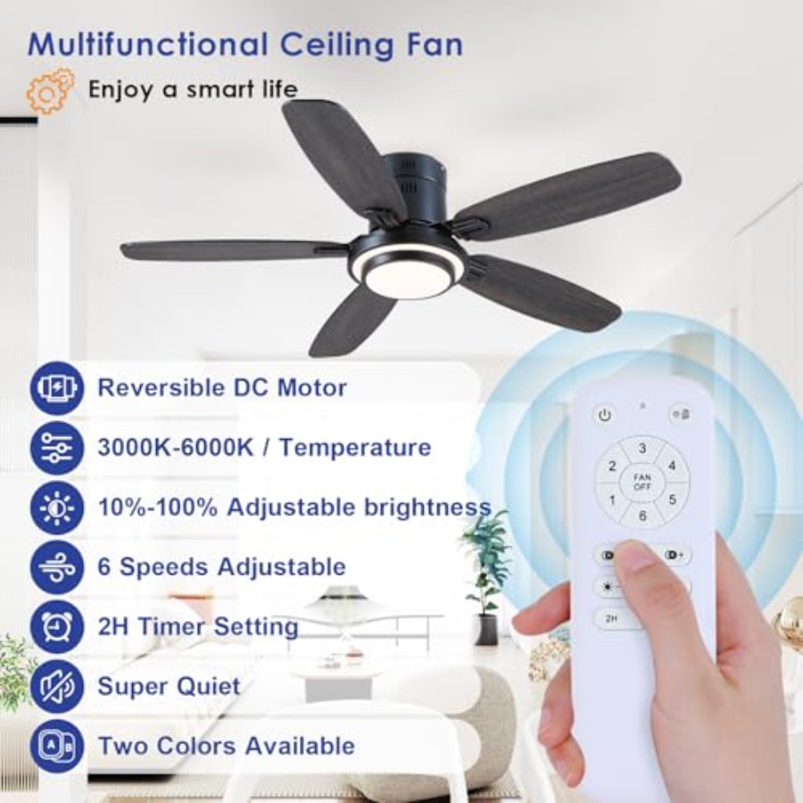 Black Ceiling Fans with Lights - Ceiling Fan Low Profile Flush Mount 评论和价格