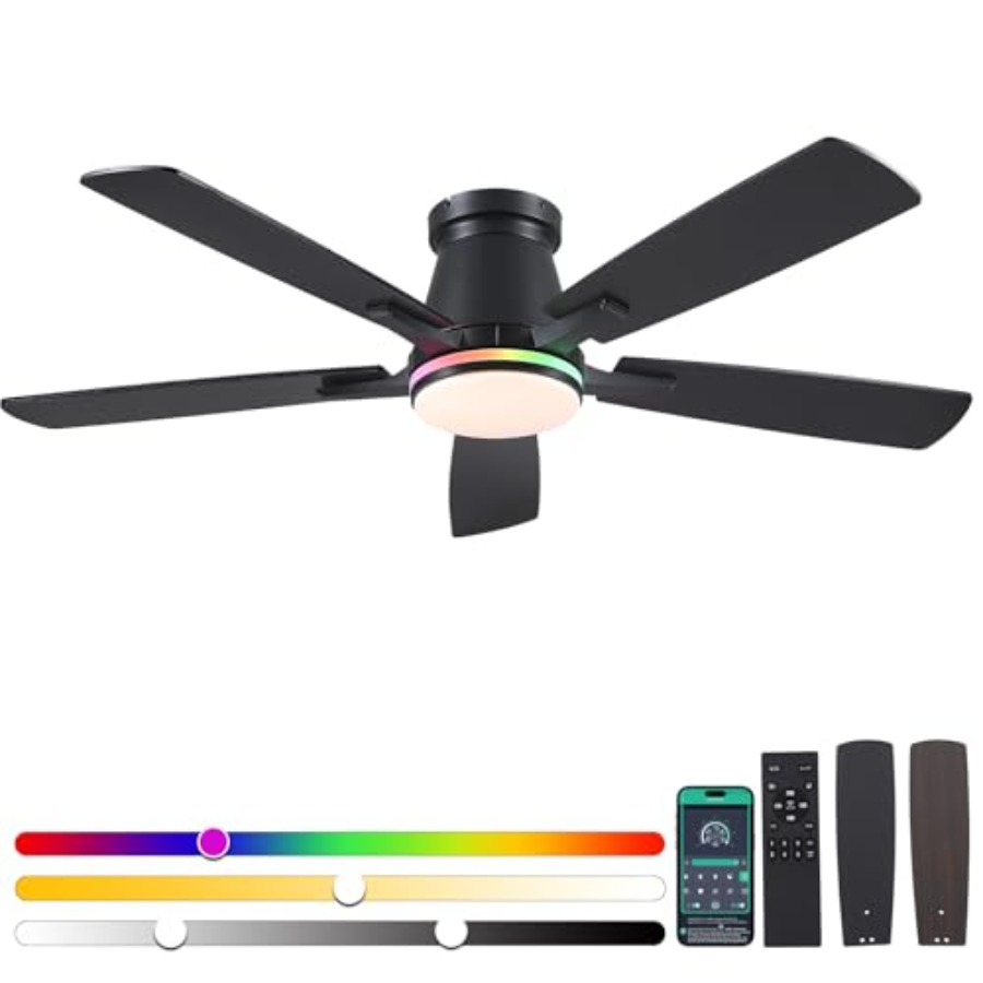Bedroom and patio ceiling fan  - Ceiling Fan Low Profile Flush Mount 评论和价格
