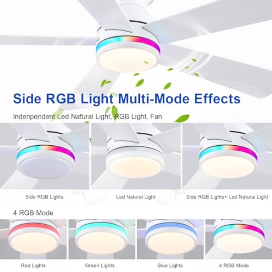 White RGB ceiling fan with lig - Ceiling Fan Low Profile Flush Mount 评论和价格