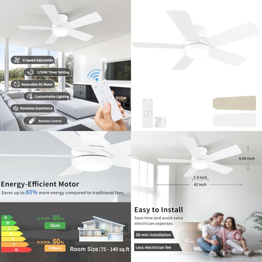 Ceiling Fans with Lights and R - Ceiling Fan Low Profile Flush Mount 评论和价格