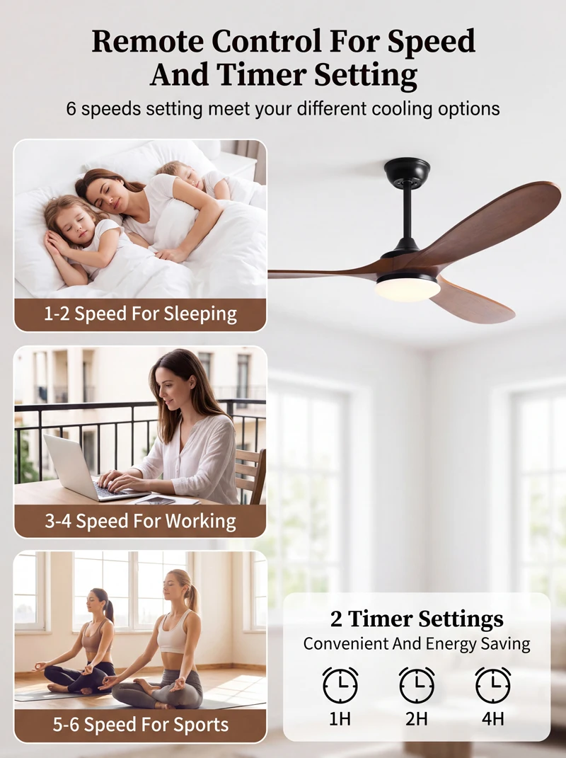 42 52 60 inch 3 Wood Blade DC  - Ceiling Fan Dc Motor 52 Inch 评论和价格