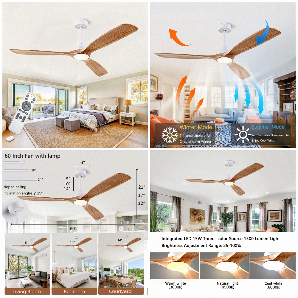 42/52/60 Inch Natural Wood Cei - Ceiling Fan Dc Motor 52 Inch 评论和价格