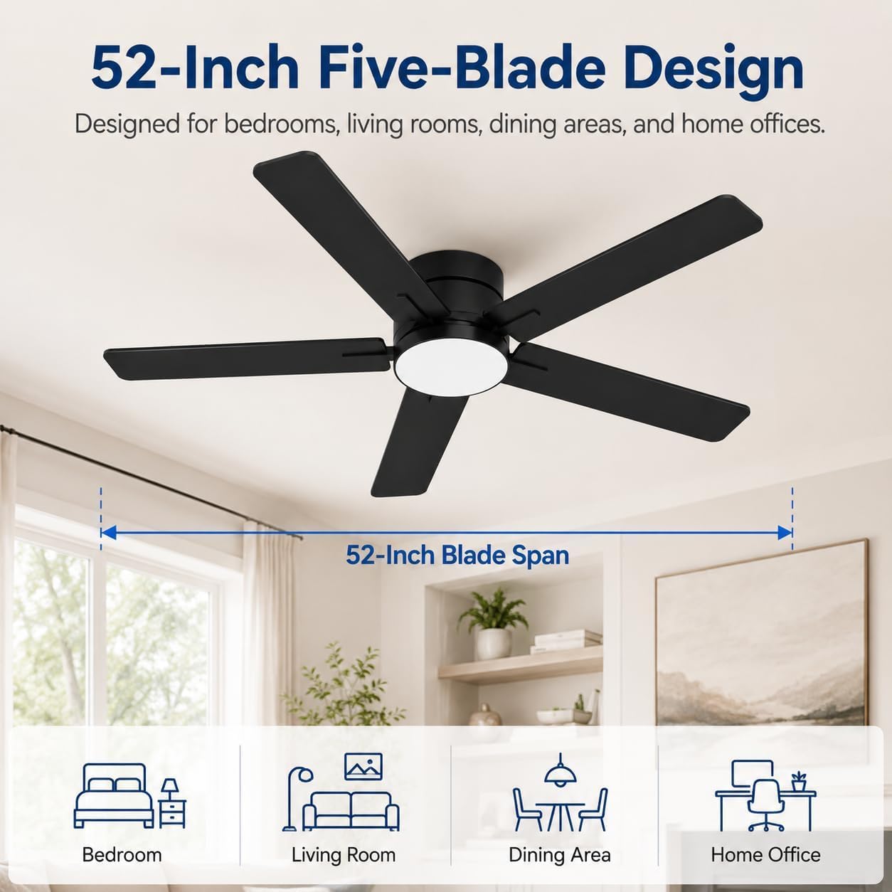 52-Inch Low Profile Ceiling Fa - Ceiling Fan Low Profile Flush Mount 评论和价格