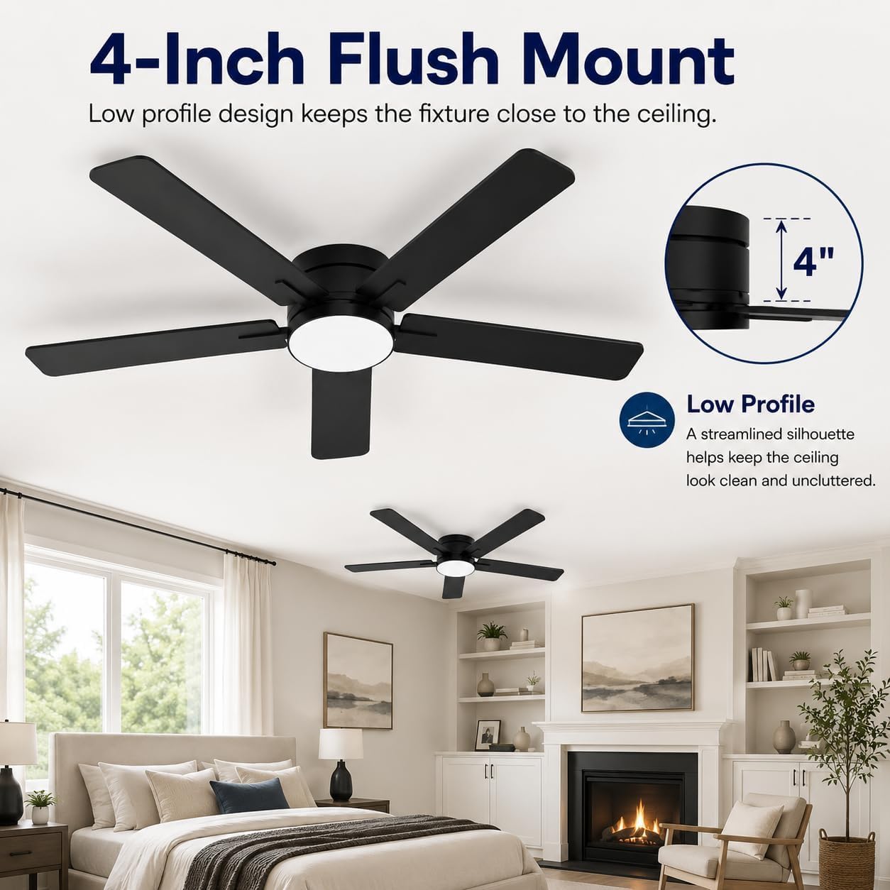 52-Inch Low Profile Ceiling Fa - Ceiling Fan Low Profile Flush Mount 评论和价格