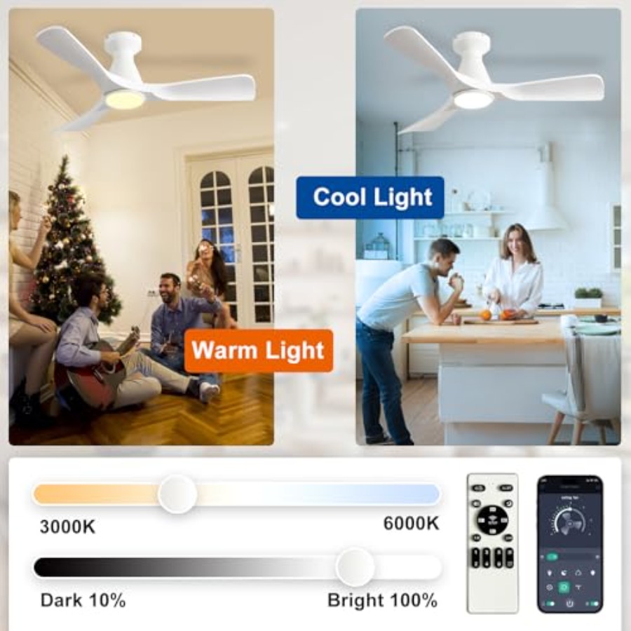 42-Inch Ceiling Fans with Ligh - Ceiling Fan Low Profile Flush Mount 评论和价格