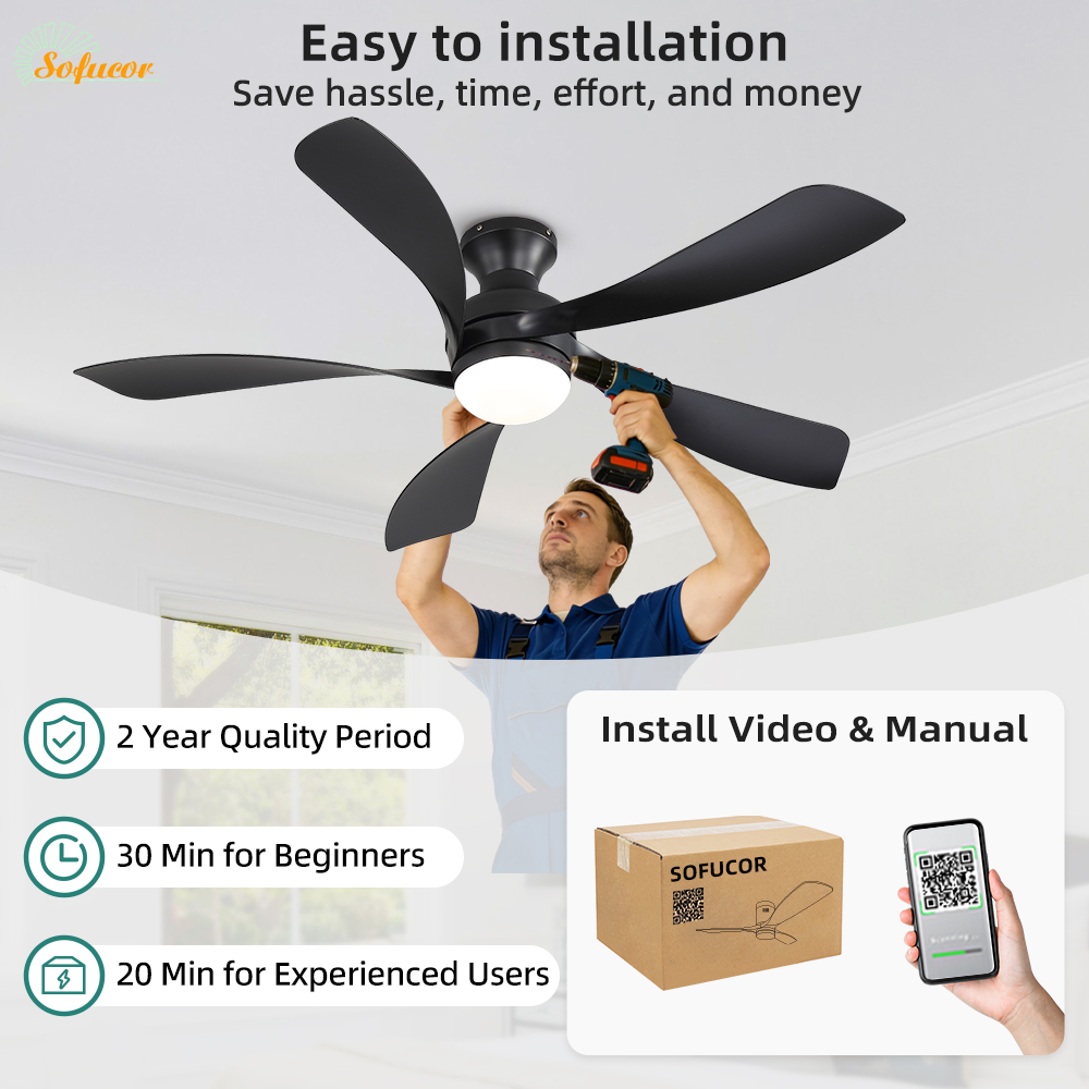 Sofucor 52-Inch 5 Blade modern - Smart Ceiling Fan With Light Remote 评论和价格